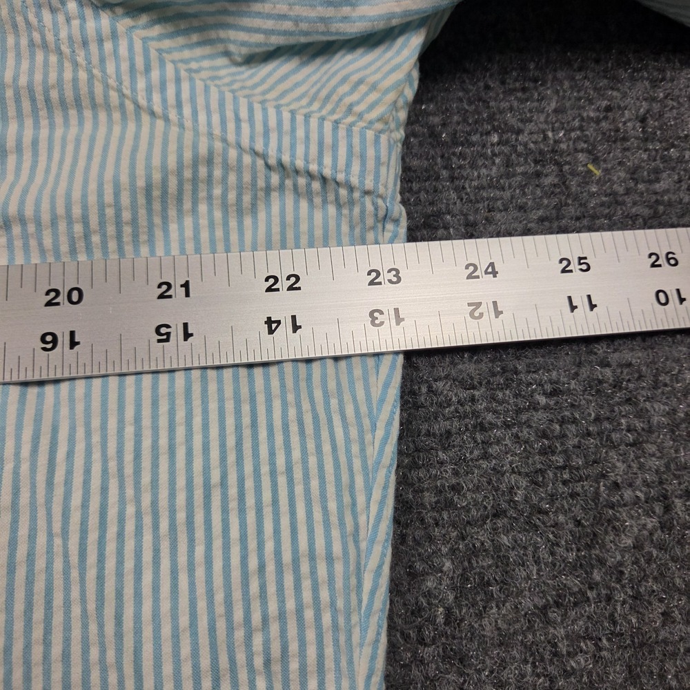 Polo Ralph Lauren Men's M S/S Blue & White Striped Seersucker Shirt Pink Pony - Picture 4 of 6